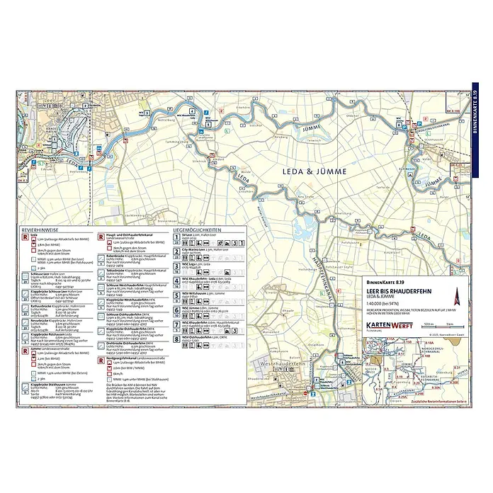 BinnenKarten Atlas 8 | Ems und Friesland -  - Detaillierte nautische Karte der Wasserwege Leda & Jümme mit Navigationsinformationen, Schleusen, Brücken und Liegemöglichkeiten inklusive Kontaktdaten.