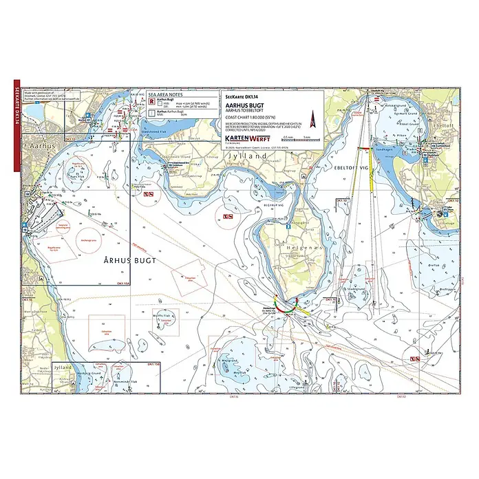 SeeKarten Atlas DK1 | Aarhus & Fünen -  - Detaillierte Seekarte der Aarhus Bucht mit umliegenden Gewässern, Tiefenangaben, Navigationshilfen und Landmerkmalen.
