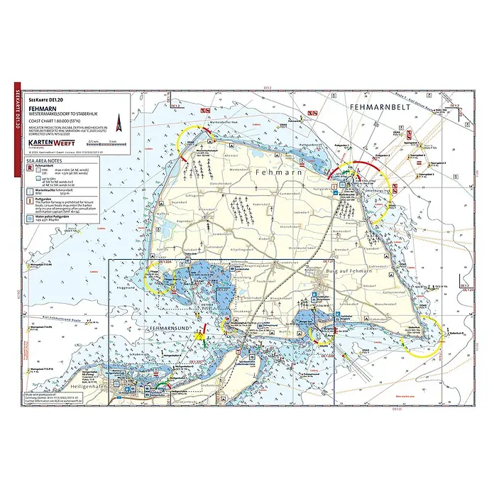 SeeKarten Atlas DE1 | Deutsche Ostseeküste -  - Detaillierte Seekarte von Fehmarn und Fehmarnbelt. Zeigt Seerouten, Tiefen und Küstenmerkmale zur Meeresnavigation.
