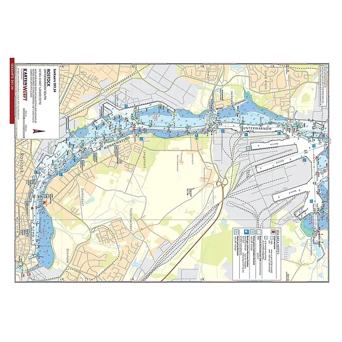 SeeKarten DE1.33/DE1.34 | Warnemünde / Rostock -  - Detaillierte Seekarte der Unterwarnow in Rostock, mit Tiefen, Fahrwassern und Navigationshilfen für die Schifffahrt.