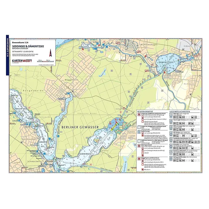 BinnenKarten 3.23/3.24 | Großer Müggelsee / Seddinsee & Dämeritzsee -  - Detaillierte Seekarte Seddinsee & Dämeritzsee (Berliner Gewässer), zeigt Wasserwege, Tiefen und Navigationsinfos.