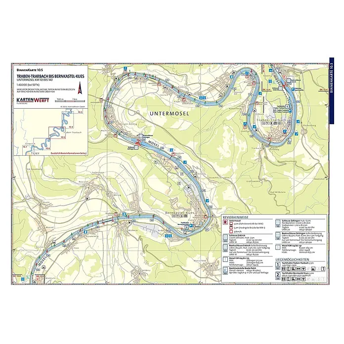 BinnenKarten Atlas 10 | Mosel und Saar -  - Detaillierte Binnenkarte der Mosel zwischen Traben-Trarbach und Bernkastel-Kues mit Städten, Schleusen und nautischen Informationen.