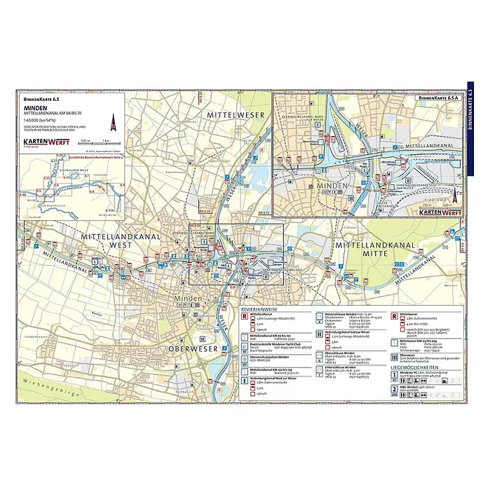 BinnenKarten Atlas 6 | Mittellandkanal und Mittelweser -  - Detaillierte nautische Karte des Mittellandkanals und der Weser bei Minden mit Schleusen und Navigationshinweisen.