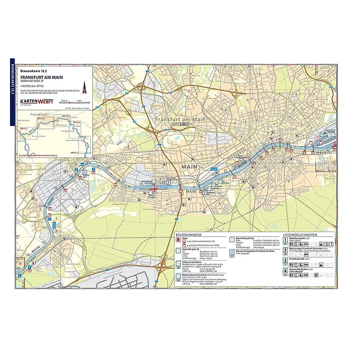 BinnenKarten Atlas 12 | Main und Main-Donau-Kanal -  - Binnenkarte Frankfurt am Main, Main-Fluss von KM 18 bis 37 mit Navigationsinformationen.