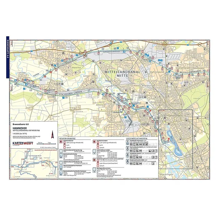 BinnenKarten Atlas 6 | Mittellandkanal und Mittelweser -  - Seekarte des Mittellandkanals bei Hannover, Deutschland, mit Details zu Wasserwegen, Schleusen, Marinas und Navigationsinfos für Bootsfahrer.