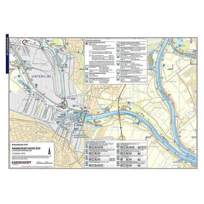 BinnenKarten 4.9/4.10 | Hamburger Hafen Nord / Hamburger Hafen Süd -  - Detaillierte Binnenkarte des Hamburger Südhafens, zeigt Unterelbe, Süderelbe, Norderelbe Wasserwege mit Navigationsinfos und Anlegestellen.
