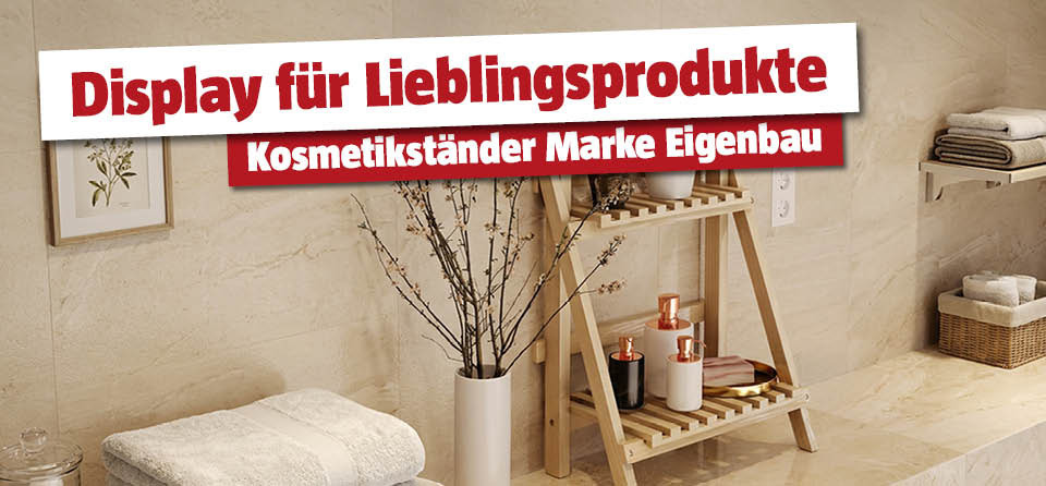 Selbstgemachter Kosmetikständer aus Holz im Bad