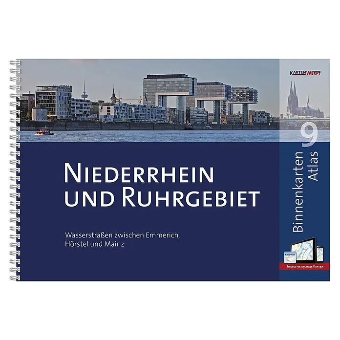 BinnenKarten Atlas 9 | Niederrhein und Ruhrgebiet -  - Spiralgebundener Navigationsatlas „Niederrhein und Ruhrgebiet“ mit dunkelblauem Cover und Stadtbild, inklusive digitaler Karten.
