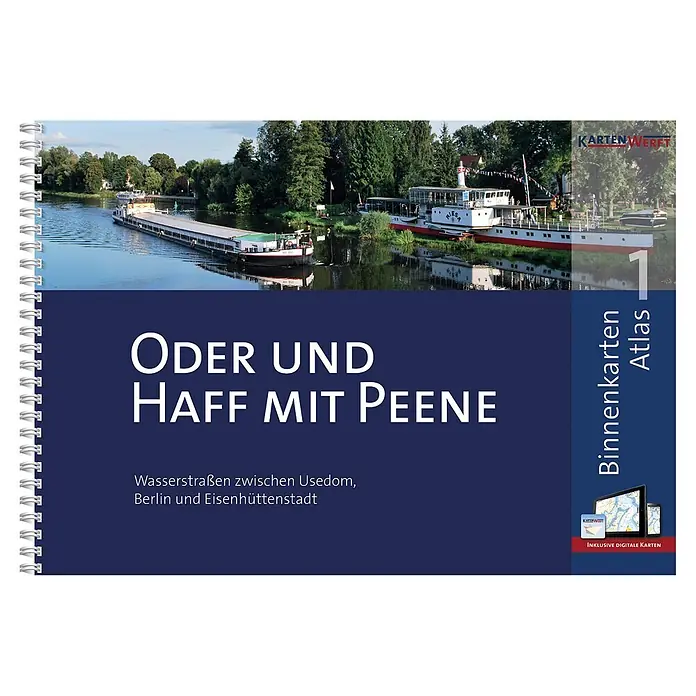 BinnenKarten Atlas 1 | Oder und Haff mit Peene -  - Dunkelblauer, spiralgebundener Binnenkarten Atlas "Oder und Haff mit Peene" von KartenWerft, inkl. digitaler Karten.