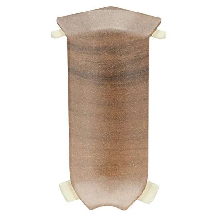 LOGOCLIC Innenecke - Nussbaum, 2 Stk., Geeignet für: Hartschaum-Sockelleisten - Abgebildete braune Kantenschutzleiste für Ecken, ideal für Möbel und Wände, mit praktischen Befestigungslaschen.