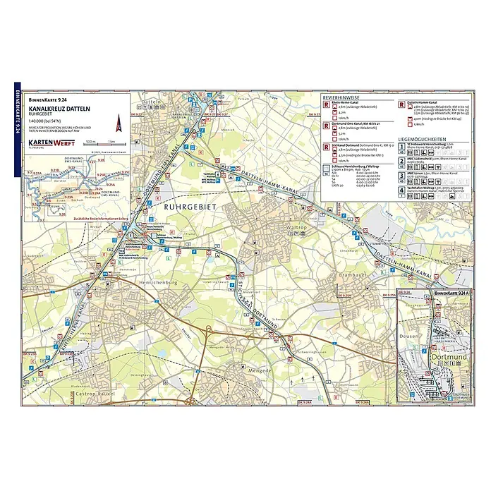 BinnenKarten Atlas 9 | Niederrhein und Ruhrgebiet -  - Detaillierte Karte des Kanalkreuzes Datteln im Ruhrgebiet mit Wasserwegen, Schleusen und Navigationsinformationen.