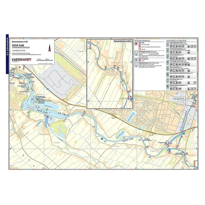 BinnenKarten 4.15/4.16 | Bille / Dove Elbe -  - Mehrfarbige Seekarte, 'Binnenkarte 4.16 Dove Elbe Hamburger Oberelbe', mit detaillierten Wasserstraßen- und Navigationsinformationen.