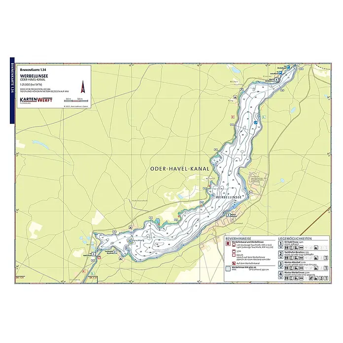 BinnenKarten Atlas 1 | Oder und Haff mit Peene -  - Seekarte des Werbellinsees und Oder-Havel-Kanals mit Tiefenlinien, Navigationsdetails, Marinas und Geschwindigkeitsbegrenzungen.