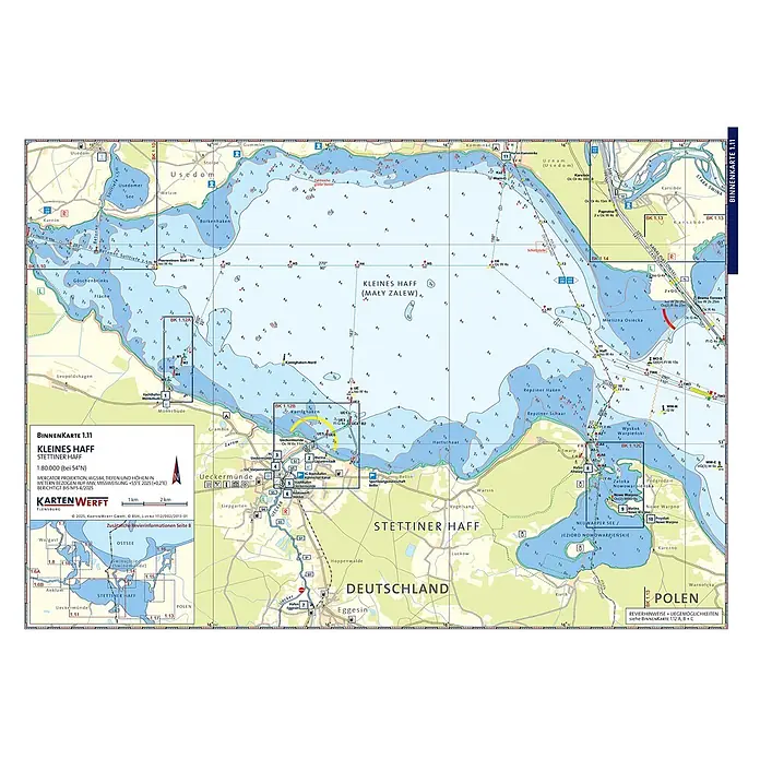 BinnenKarten Atlas 1 | Oder und Haff mit Peene -  - Seekarte des Kleinen Haffs (Stettiner Haff) mit Wasserwegen, Tiefen und Küstengebieten.