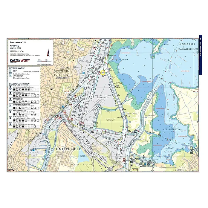 BinnenKarten Atlas 1 | Oder und Haff mit Peene -  - Binnenkarte 1.19 für Stettin und die Untere Oder, mit Wasserwegen, Tiefen und Marinas im Maßstab 1:25.000 zur Binnenschifffahrt.