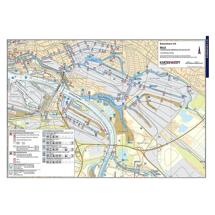BinnenKarten 4.15/4.16 | Bille / Dove Elbe -  - Binnenschifffahrtskarte für die Bille in Hamburg, zeigt Wasserwege, Tiefen und Navigationsinformationen.