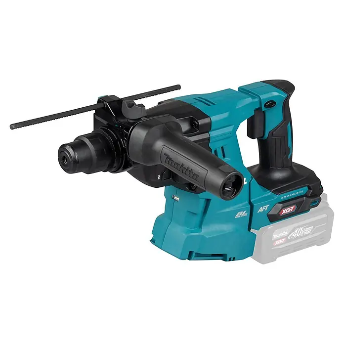 Makita XGT 40V max. Akku-Kombihammer HR011GZ - 40 V, Ohne Akku, 3,3 J - Makita Akku-Bohrhammer in Türkis und Schwarz mit Tiefenanschlag, betrieben mit einem XGT 40V max Akku.