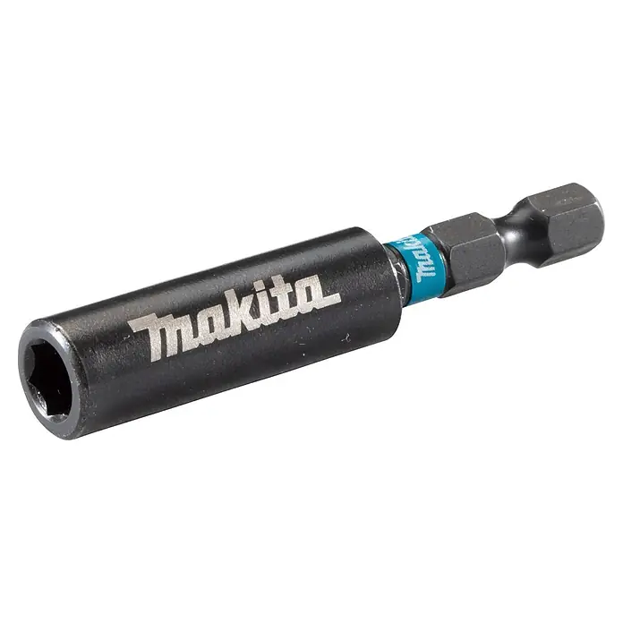 Makita Bithalter B-66793 - Länge: 60 mm, ¼″ - Schwarzer Makita Magnetbithalter mit Sechskantaufnahme und blauem Ring.