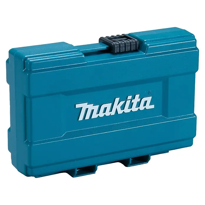 Makita Bit-Set B-28606 - Bitlänge: 25 mm, 37 -tlg. - Türkisblauer Makita-Werkzeugkoffer aus Kunststoff mit schwarzem Tragegriff.