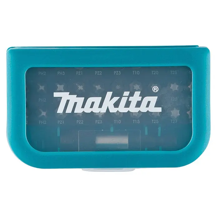 Makita Bit-Set P-73374 - 31 -tlg., Bitlänge: 25 mm - Türkises Makita Schrauberbit-Set in kompakter Box mit Klarsichtdeckel, enthält diverse Kreuzschlitz-, Pozi- und Torx-Bits.