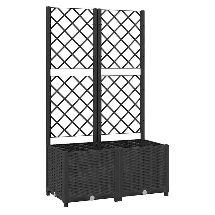 Furnicato Hochbeet - 40 x 80 x 136 cm, Kunststoff, Schwarz - Dunkelgrauer Pflanzkasten in Rattan-Optik mit zwei Fächern und Rankgittern, ideal für Kletterpflanzen.