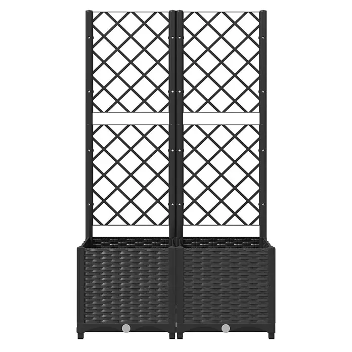 Furnicato Hochbeet - 40 x 80 x 136 cm, Kunststoff, Schwarz - Schwarzer Doppel-Pflanzkasten mit integriertem Rankgitter im Rattan-Look.