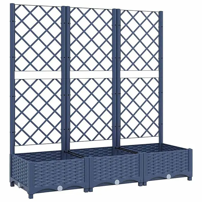 Furnicato Hochbeet - 40 x 120 x 121,5 cm, Kunststoff, Blaugrau - Drei blaue Pflanzkästen aus Kunststoff mit integrierten Spalieren für Kletterpflanzen.