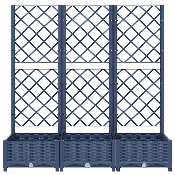 Furnicato Hochbeet - 40 x 120 x 121,5 cm, Kunststoff, Blaugrau - Drei dunkelblaue Kunststoff-Pflanzkästen mit integrierten Rankgittern, geflochtene Optik.