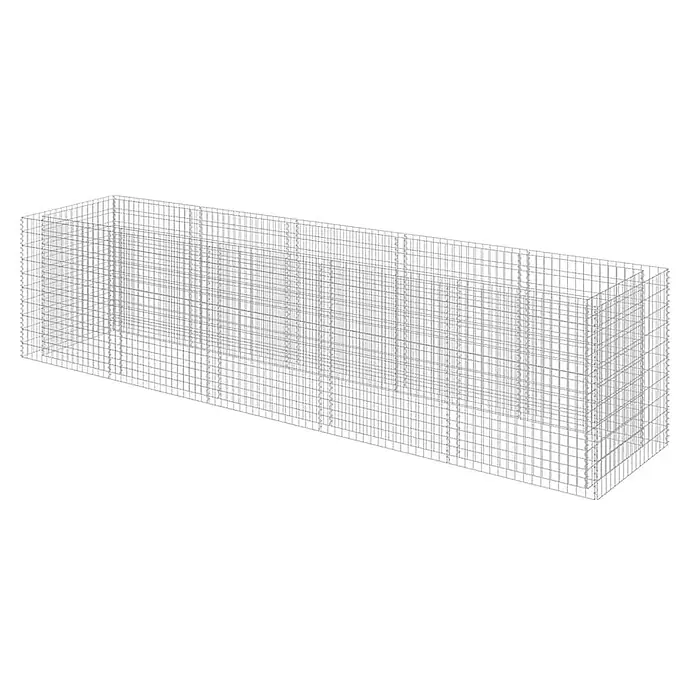 Furnicato Hochbeet - 450 x 90 x 100 cm, Stahl, Silber - Rechteckiger Gabionenkorb aus silbernem Drahtgeflecht, bereit zur Steinbefüllung.