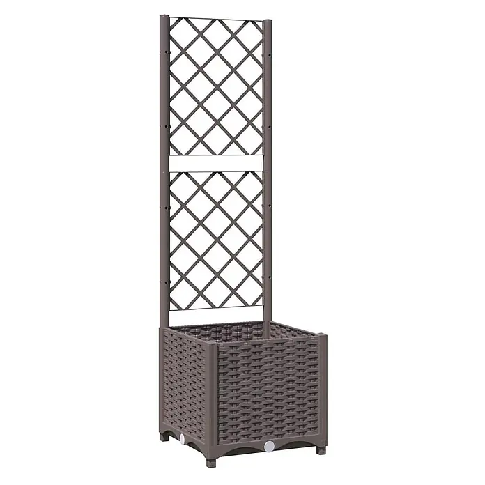 Furnicato Hochbeet - 40 x 40 x 136 cm, Kunststoff, Braun - Brauner Kunststoff-Pflanzkübel mit integriertem Rankgitter für Kletterpflanzen. Mit Rattan-Optik.