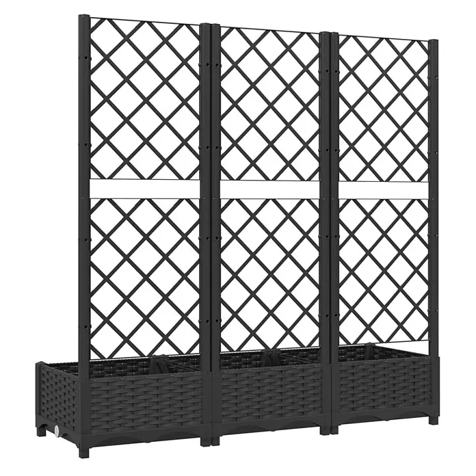 Furnicato Hochbeet - 40 x 120 x 121,5 cm, Kunststoff, Schwarz - Schwarzer Kunststoff-Pflanzkasten mit drei integrierten Rankgittern für Kletterpflanzen.
