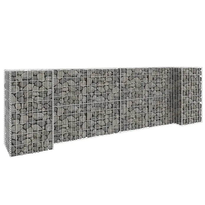 Furnicato Gabione - 40 x 260 x 80 cm, Stahl - Lange Gabionenmauer aus grauen Steinen in Metallgitterkäfigen.