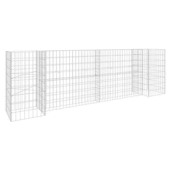 Furnicato Hochbeet - 40 x 260 x 80 cm, Stahl, Silber - Leere silberne Drahtgeflecht-Gabionenkörbe zu einer modularen Struktur zusammengesetzt.