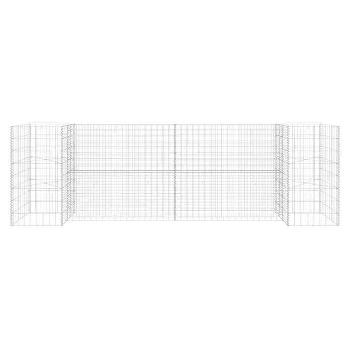 Furnicato Hochbeet - 40 x 260 x 80 cm, Stahl, Silber - Langgestreckter, rechteckiger Gabionenkorb aus grauem Drahtgitter mit inneren Verstrebungen.