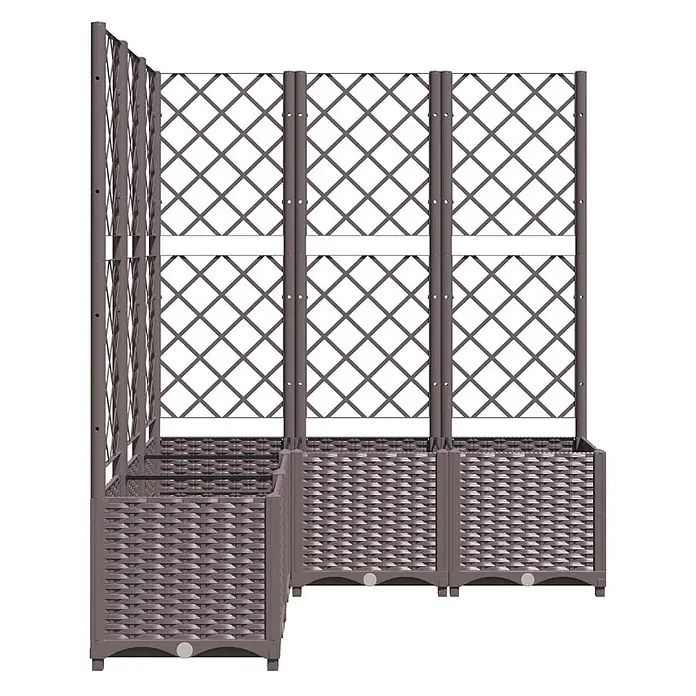 Furnicato Hochbeet - 120 x 120 x 136 cm, Kunststoff, Braun - Brauner Rattan-Look Eckpflanzkübel mit Rankgittern für Kletterpflanzen.
