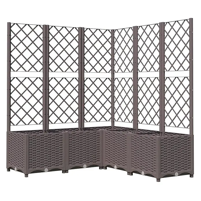 Furnicato Hochbeet - 120 x 120 x 136 cm, Kunststoff, Braun - Brauner L-förmiger Kunststoff-Pflanzkasten mit Spalier.