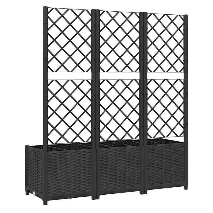 Furnicato Hochbeet - 40 x 120 x 136 cm, Kunststoff, Schwarz - Schwarzes dreiteiliges Gartenrankgitter mit geflochtenen Pflanzkästen. Ideal für Kletterpflanzen und Sichtschutz.