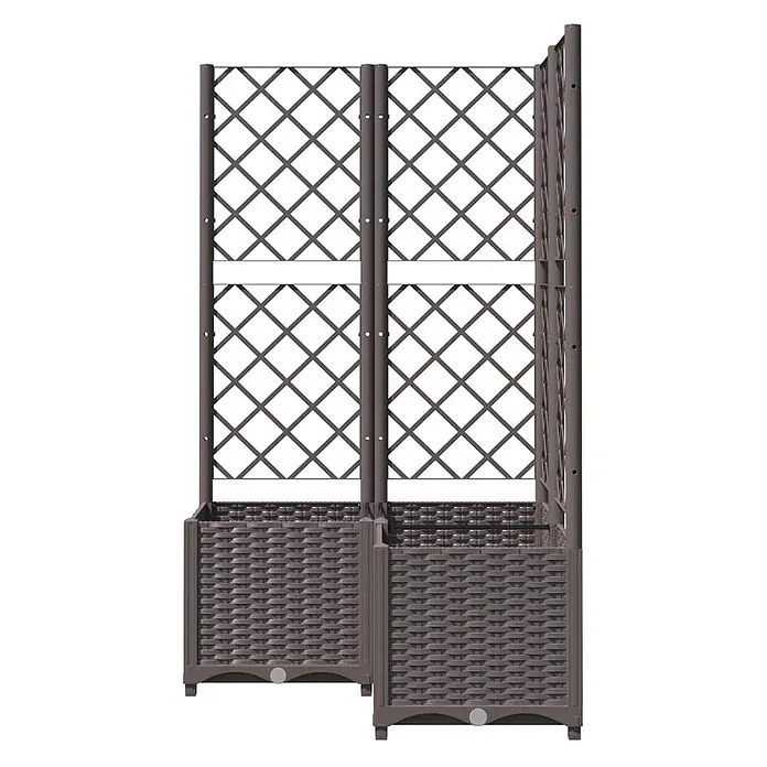 Furnicato Hochbeet - 80 x 80 x 136 cm, Kunststoff, Braun - Zwei dunkelbraune Pflanzkästen mit integrierten Rankgittern im Rautenmuster, ideal für Kletterpflanzen.