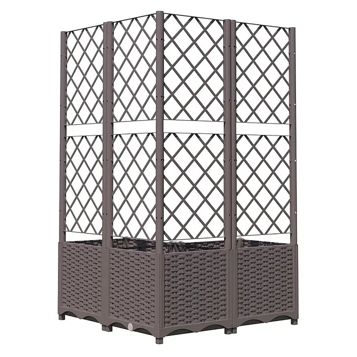 Furnicato Hochbeet - 80 x 80 x 136 cm, Kunststoff, Braun - Brauner Pflanzkasten im Rattan-Stil mit integriertem Rankgitter für Kletterpflanzen.