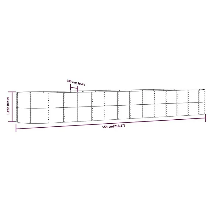 Furnicato Hochbeet - 554 x 100 x 68 cm, Stahl, Grau - Langes, rechteckiges Hochbeet aus verzinktem Stahl, 554x100x68 cm.