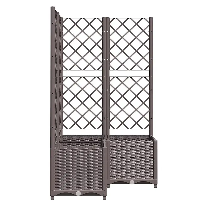 Furnicato Hochbeet - 80 x 80 x 136 cm, Kunststoff, Braun - Brauner modularer Kunststoff-Pflanzkasten mit Spalier, L-förmig angeordnet.