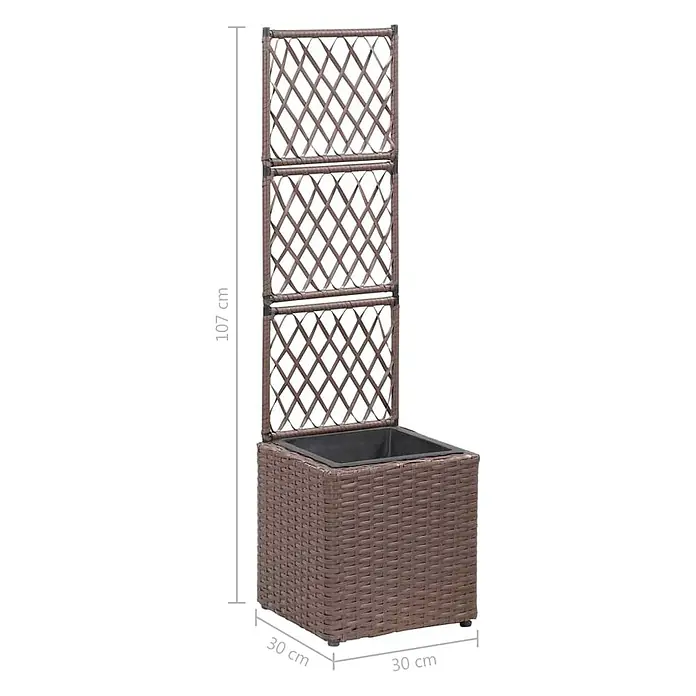 Furnicato Hochbeet - 30 x 30 x 107 cm, Kunststoff, Braun - Brauner Rattan-Pflanzkübel mit Rankgitter, schwarzem Einsatz, 107 cm hoch, 30x30 cm.