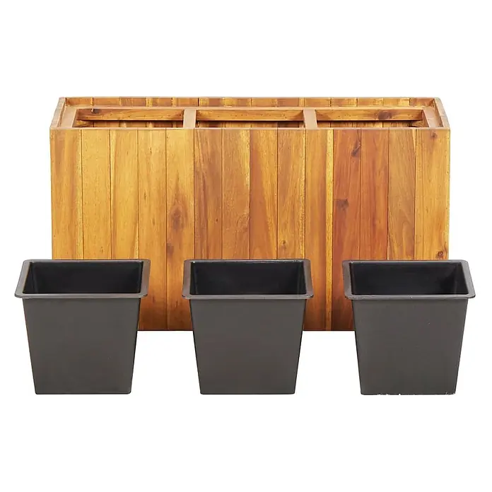 Furnicato Hochbeet - 66,5 x 25 x 35 cm, Holz, Braun - Holz-Pflanzkasten mit drei schwarzen Kunststoffeinsätzen.