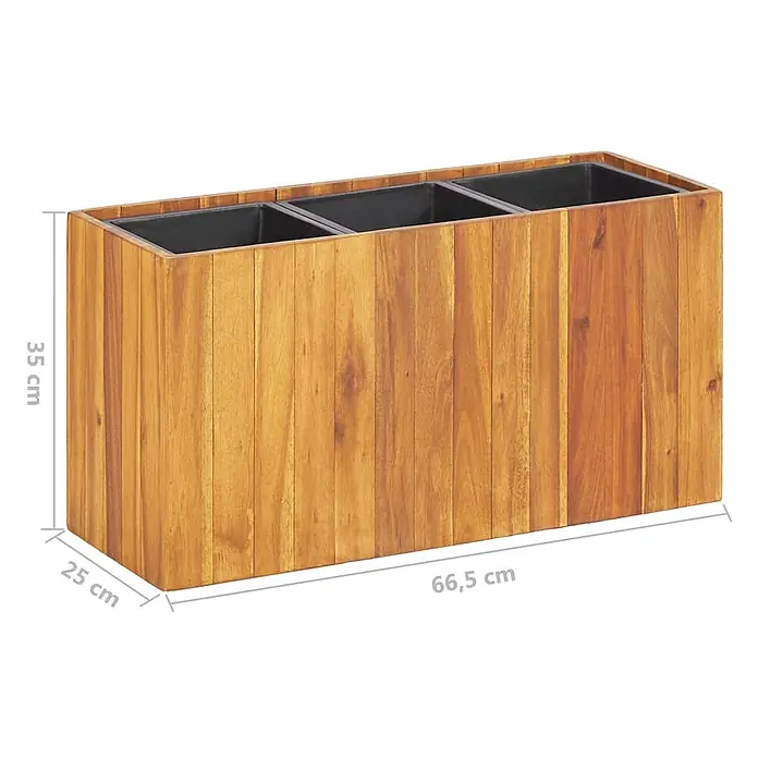 Furnicato Hochbeet - 66,5 x 25 x 35 cm, Holz, Braun - Rechteckiger Holz-Pflanzkasten mit drei schwarzen Fächern.