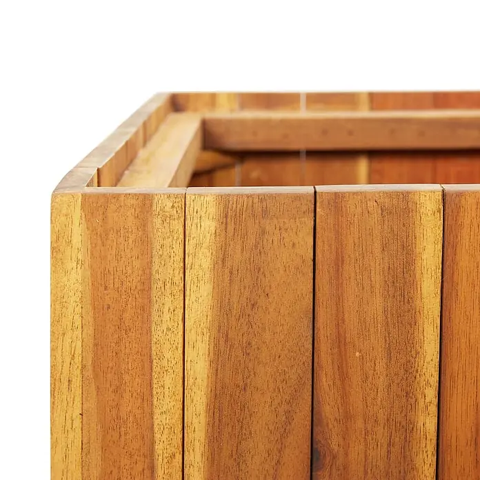 Furnicato Hochbeet - 66,5 x 25 x 35 cm, Holz, Braun - Nahaufnahme eines warmbraunen Holz-Pflanzkastens mit Lamellen, zeigt Kante und Innenstruktur.