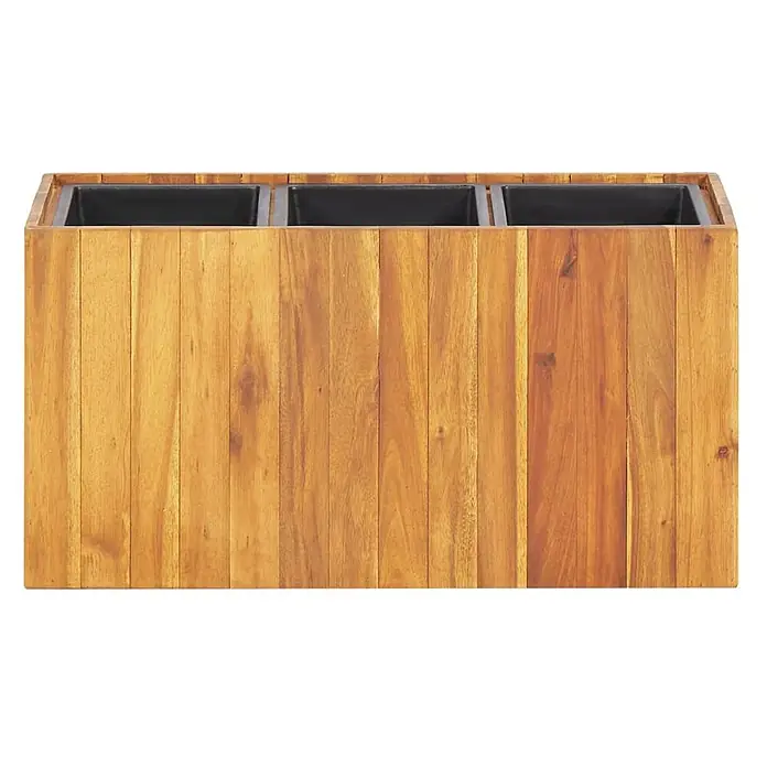 Furnicato Hochbeet - 66,5 x 25 x 35 cm, Holz, Braun - Hölzerner Pflanzkasten mit drei schwarzen Einsätzen.
