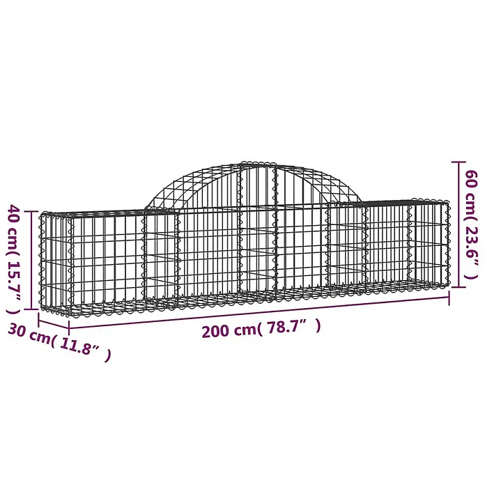 Furnicato Gabione - 60 x 200 x 30 cm, Metall, Maschenbreite: 50 mm, Maschenhöhe: 100 mm - Drahtgitter-Gabionenrahmen für ein Hochbeet, 200x30x40/60 cm.