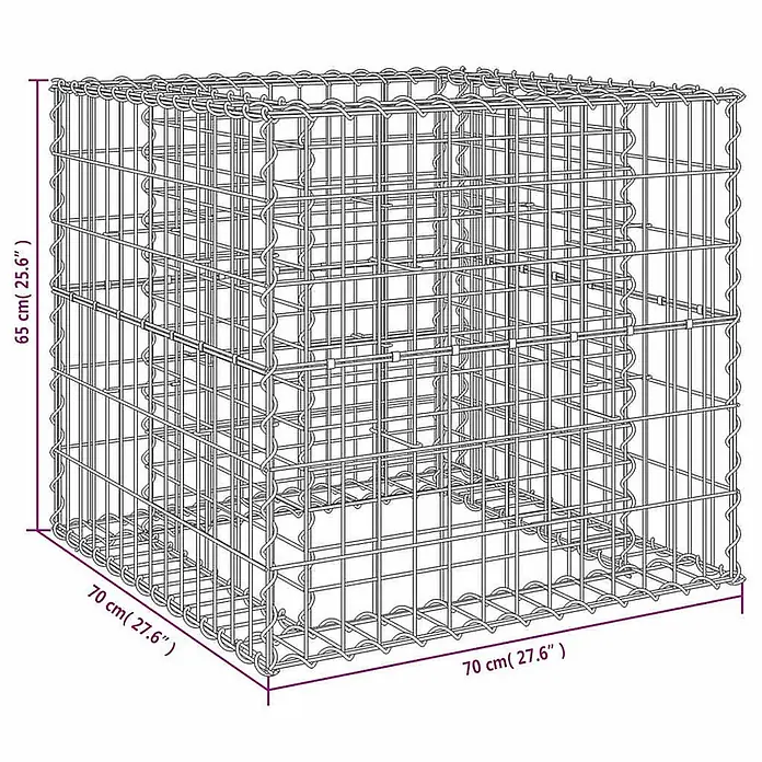 Furnicato Gabionen-Pflanzkübel verzinktes Eisen 70x70x65 cm silbern -  - Grauer Drahtgitter-Gabionenkorb, 65 cm hoch und 70 cm breit und tief, für Stützmauern oder Dekoration.