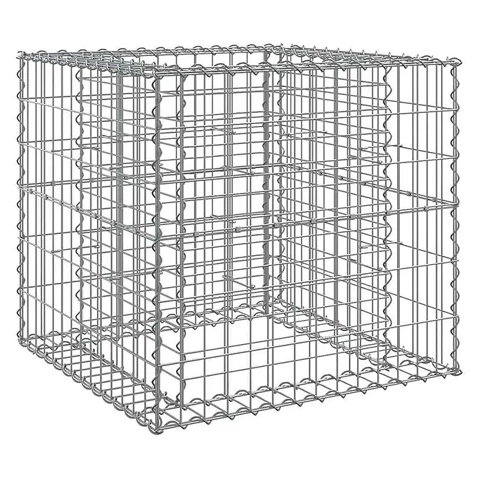 Furnicato Gabionen-Pflanzkübel verzinktes Eisen 70x70x65 cm silbern -  - Gabionenkorb aus grauem Metallgeflecht, ideal für Stützmauern oder Gartengestaltung.