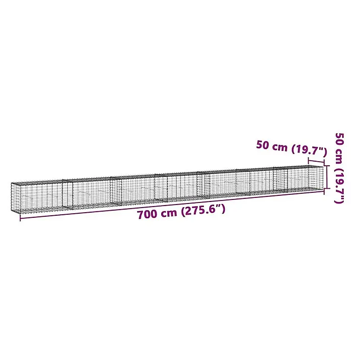 Furnicato Gabione - 700 x 50 x 50 cm, Metall, Maschenbreite: 50 mm, Maschenhöhe: 100 mm - Langes rechteckiges Gabionenkorb aus Drahtgitter, 700 cm lang, 50 cm breit, 50 cm hoch.